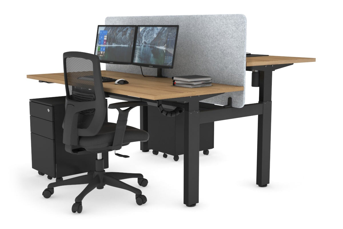 Just Right Height Adjustable 2 Person H-Bench Workstation - Black Frame [1200L x 700W] Jasonl salvage oak light grey echo panel (820H x 1200W) black cable tray