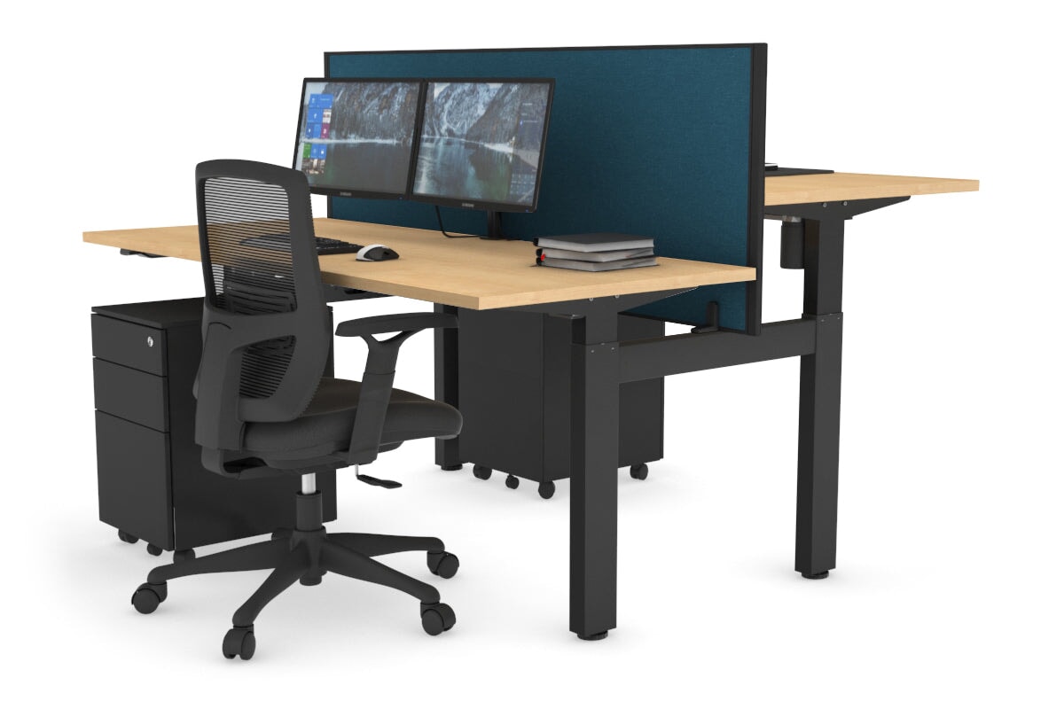 Just Right Height Adjustable 2 Person H-Bench Workstation - Black Frame [1200L x 700W] Jasonl maple deep blue (820H x 1200W) none