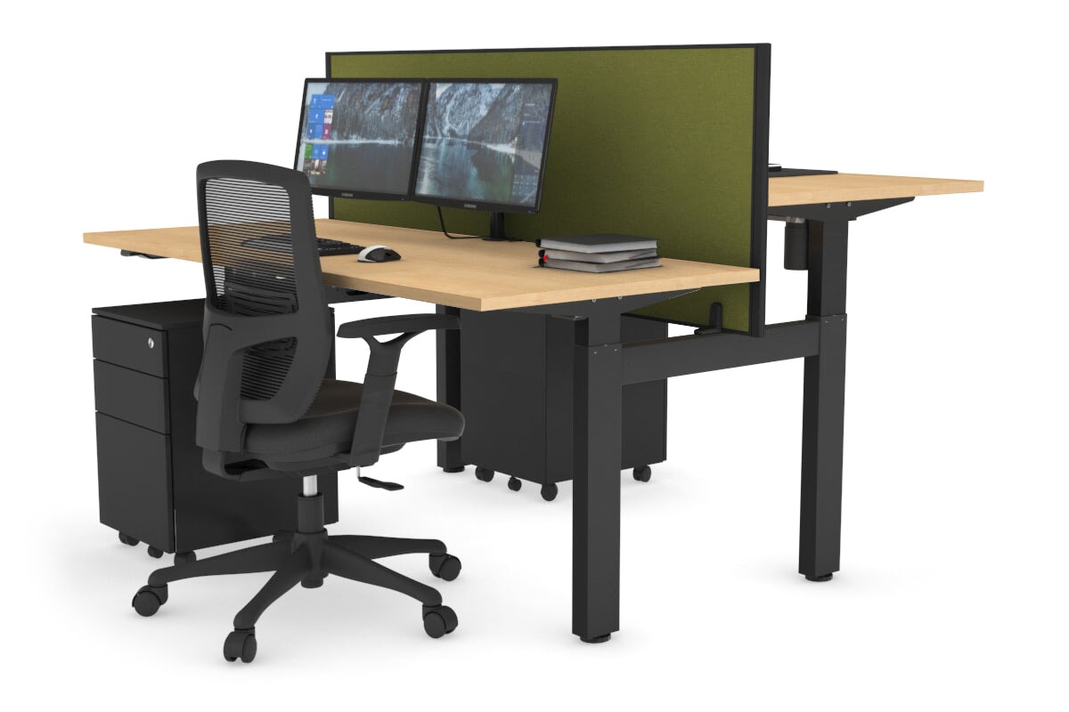 Just Right Height Adjustable 2 Person H-Bench Workstation - Black Frame [1200L x 700W] Jasonl maple green moss (820H x 1200W) none