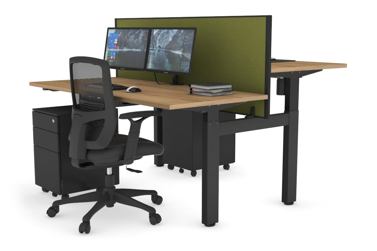 Just Right Height Adjustable 2 Person H-Bench Workstation - Black Frame [1200L x 700W] Jasonl salvage oak green moss (820H x 1200W) none