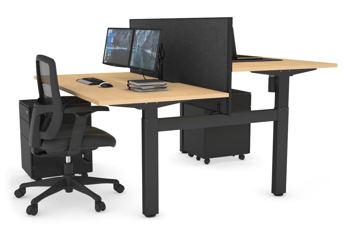 Just Right Height Adjustable 2 Person H-Bench Workstation - Black Frame [1200L x 800W with Cable Scallop] Jasonl maple moody charcoal (820H x 1200W) none