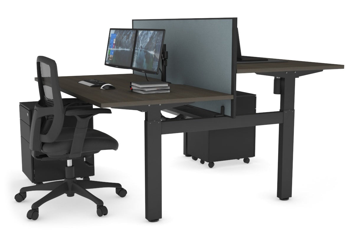 Just Right Height Adjustable 2 Person H-Bench Workstation - Black Frame [1200L x 800W with Cable Scallop] Jasonl 