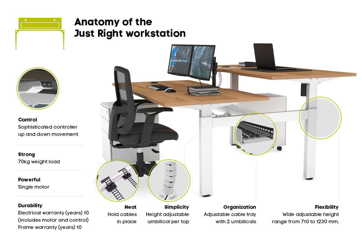 Just Right Height Adjustable 2 Person H-Bench Workstation - Black Frame [1200L x 800W with Cable Scallop] Jasonl 