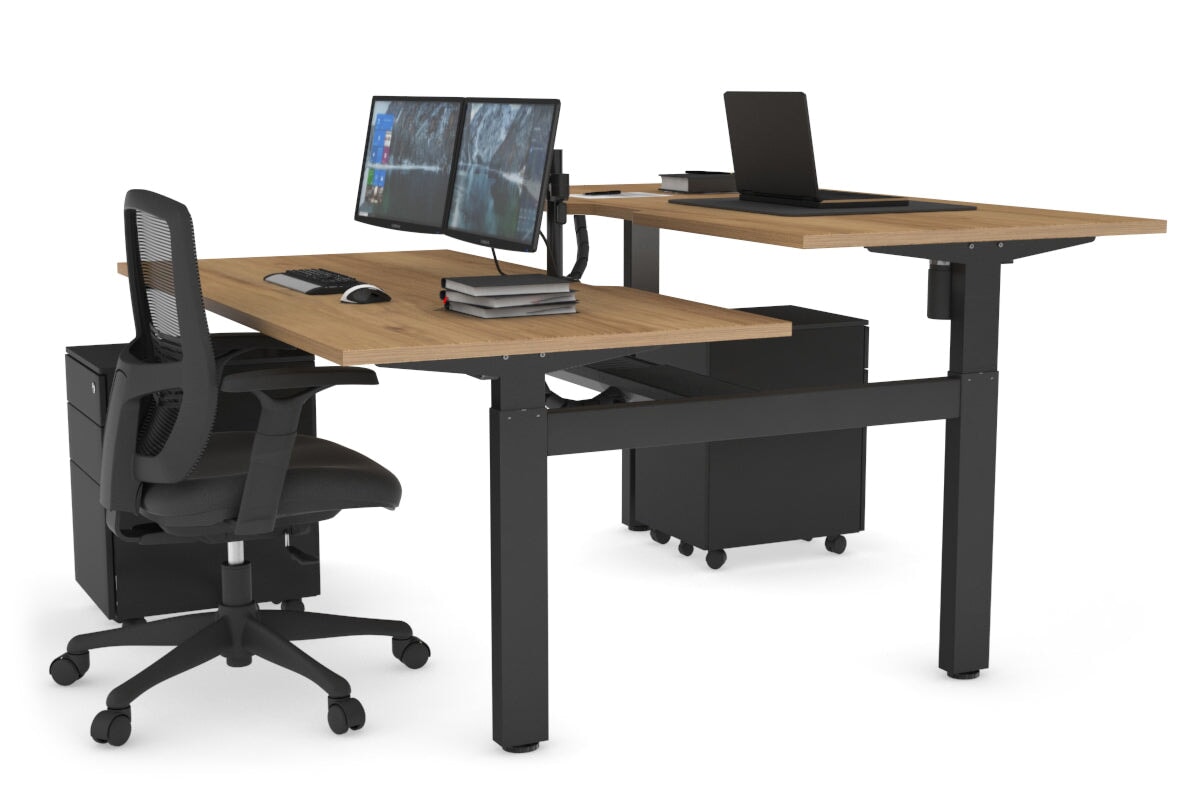 Just Right Height Adjustable 2 Person H-Bench Workstation - Black Frame [1200L x 800W with Cable Scallop] Jasonl 