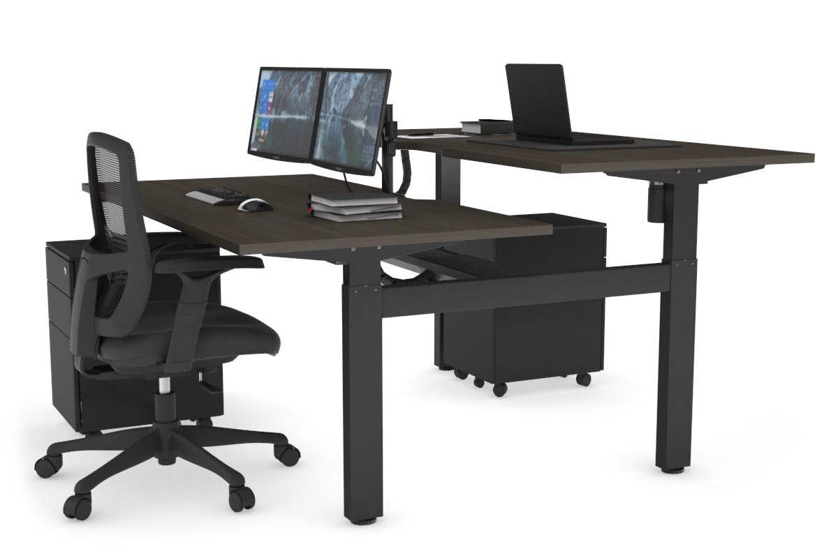 Just Right Height Adjustable 2 Person H-Bench Workstation - Black Frame [1200L x 800W with Cable Scallop] Jasonl 