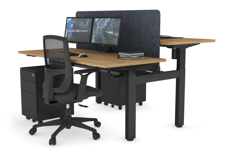 Just Right Height Adjustable 2 Person H-Bench Workstation - Black Frame [1400L x 700W] Jasonl salvage oak dark grey echo panel (820H x 1200W) black cable tray