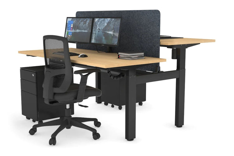 Just Right Height Adjustable 2 Person H-Bench Workstation - Black Frame [1400L x 700W] Jasonl maple dark grey echo panel (820H x 1200W) black cable tray