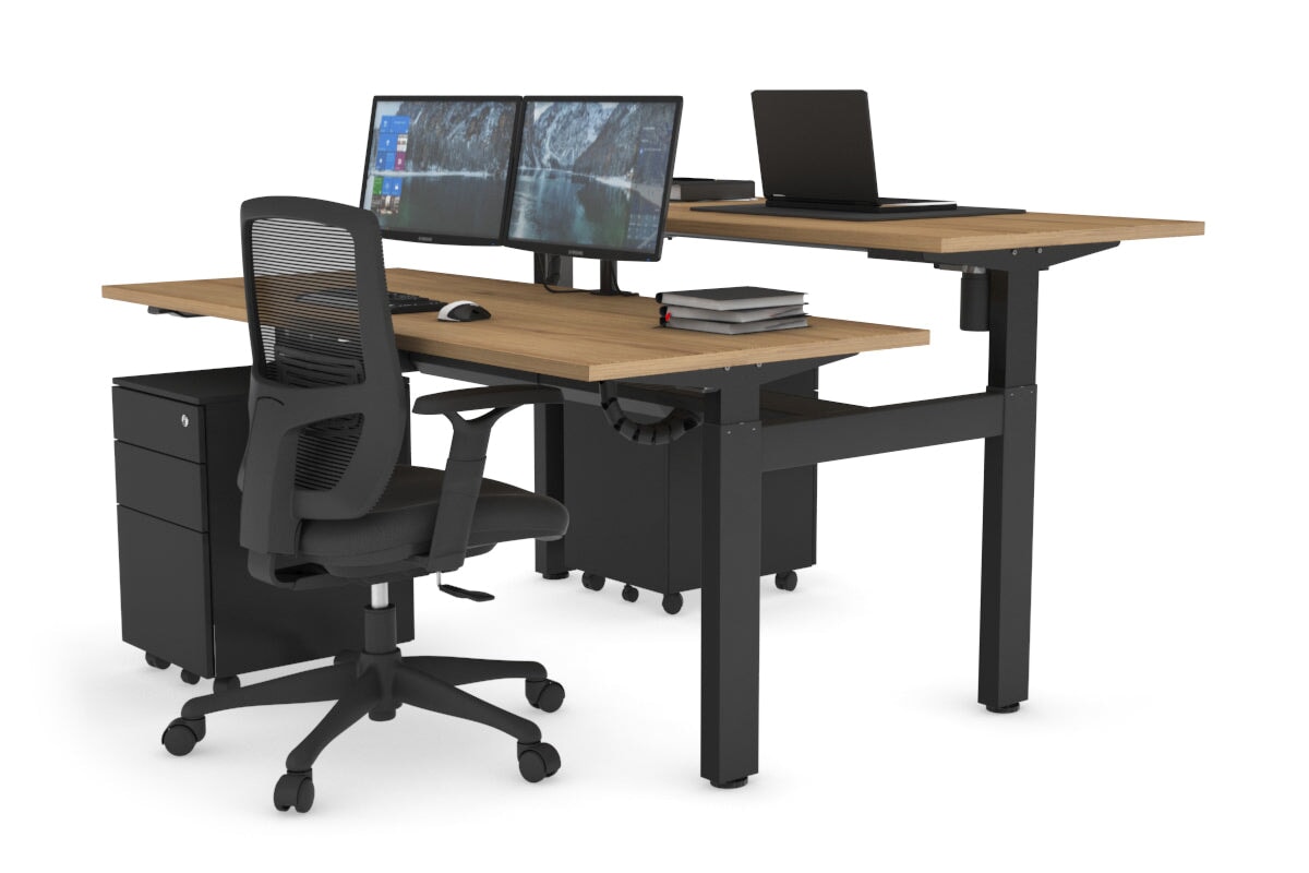 Just Right Height Adjustable 2 Person H-Bench Workstation - Black Frame [1400L x 700W] Jasonl salvage oak none black cable tray