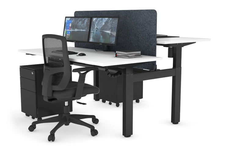Just Right Height Adjustable 2 Person H-Bench Workstation - Black Frame [1400L x 700W] Jasonl white dark grey echo panel (820H x 1200W) black cable tray