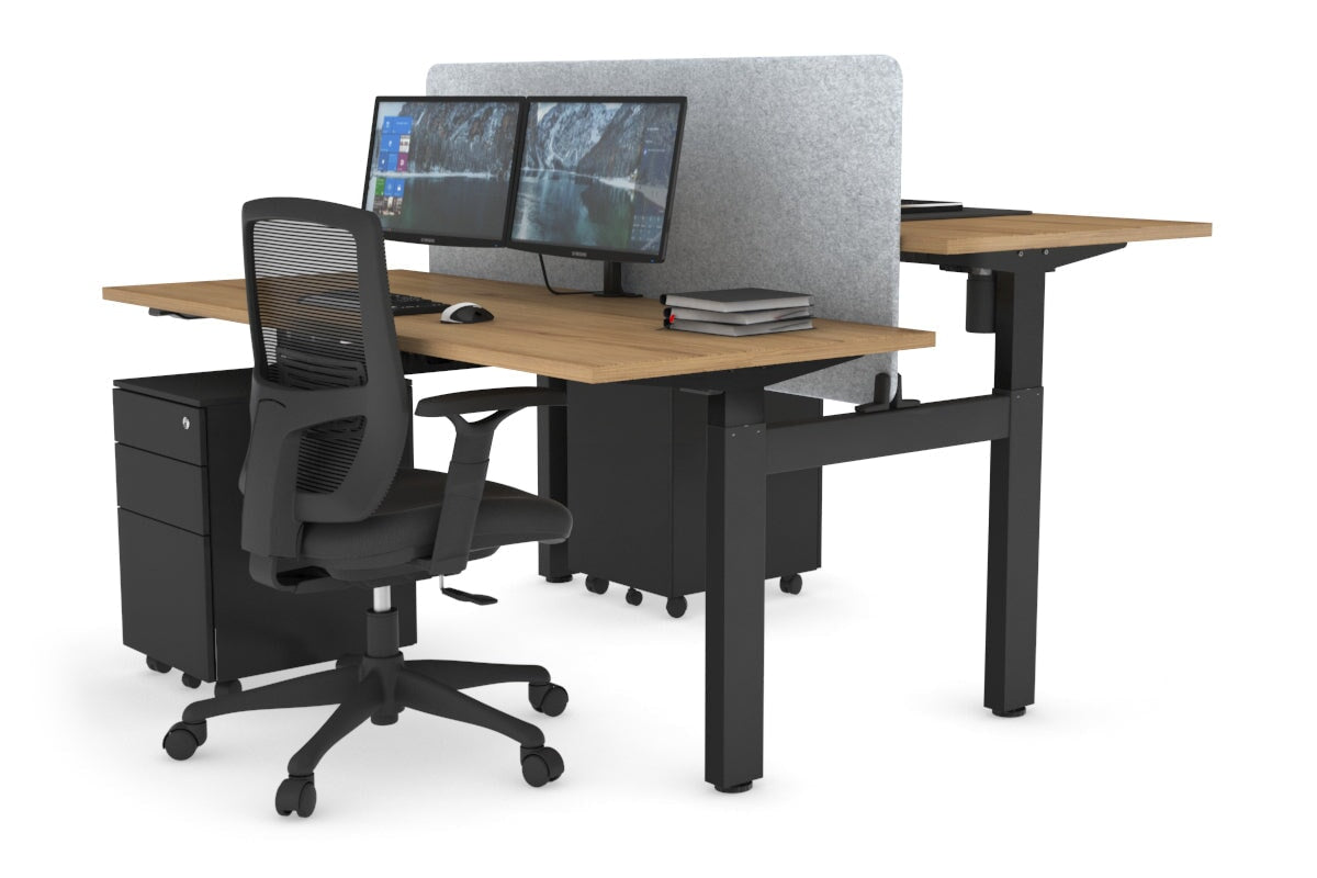 Just Right Height Adjustable 2 Person H-Bench Workstation - Black Frame [1400L x 700W] Jasonl salvage oak light grey echo panel (820H x 1200W) none