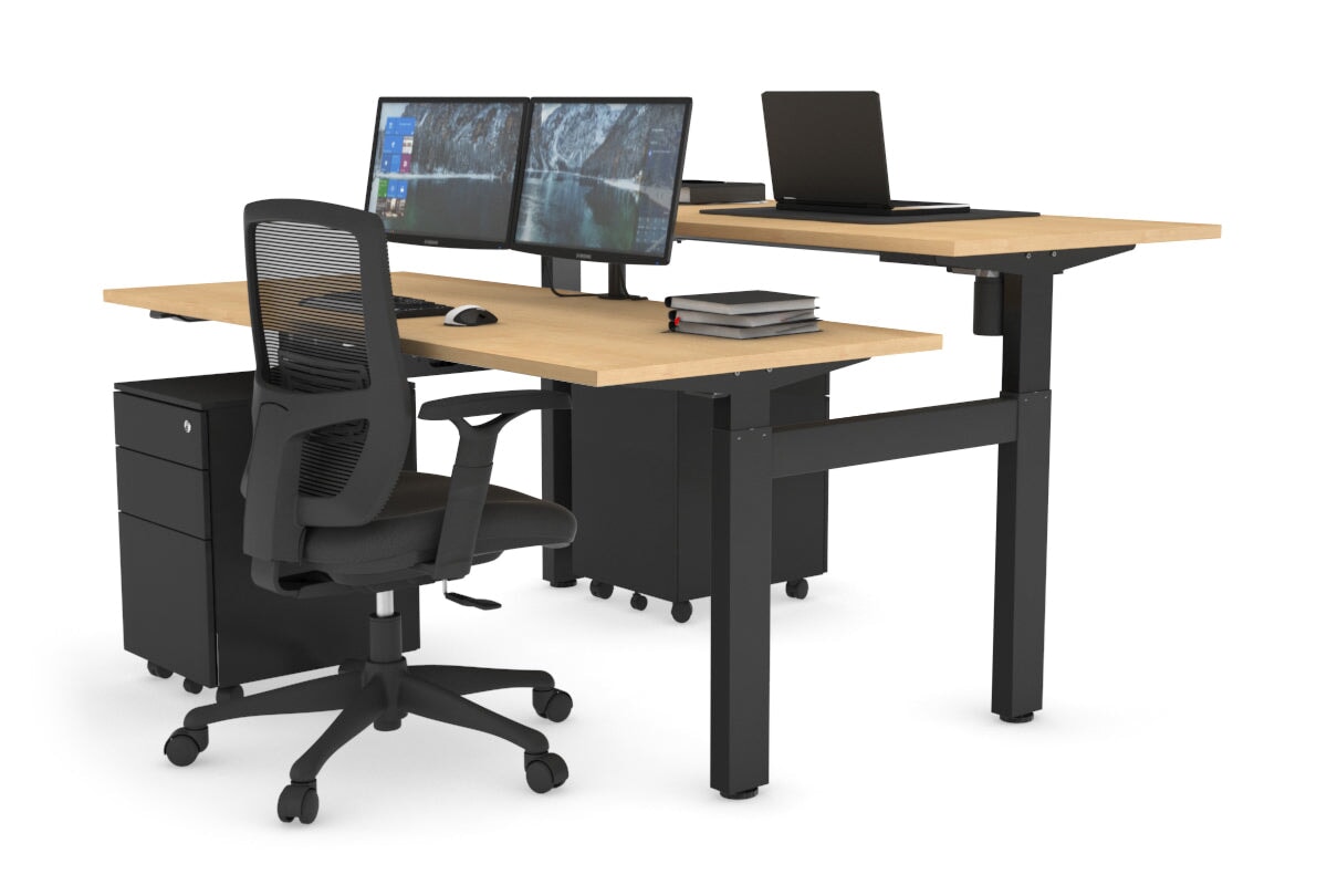 Just Right Height Adjustable 2 Person H-Bench Workstation - Black Frame [1400L x 700W] Jasonl maple none none