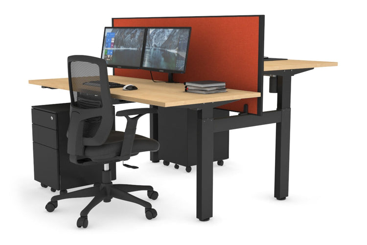 Just Right Height Adjustable 2 Person H-Bench Workstation - Black Frame [1600L x 700W] Jasonl maple squash orange (820H x 1600W) none