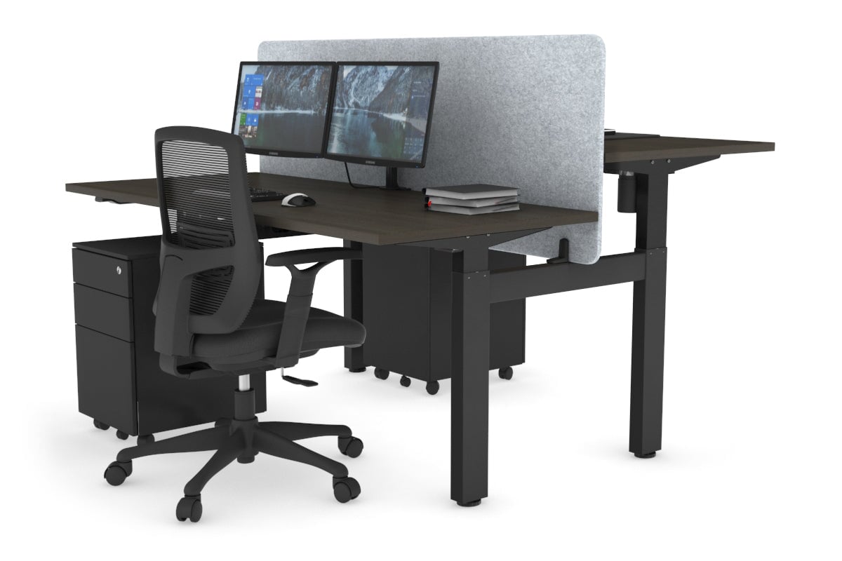 Just Right Height Adjustable 2 Person H-Bench Workstation - Black Frame [1600L x 700W] Jasonl dark oak light grey echo panel (820H x 1600W) none