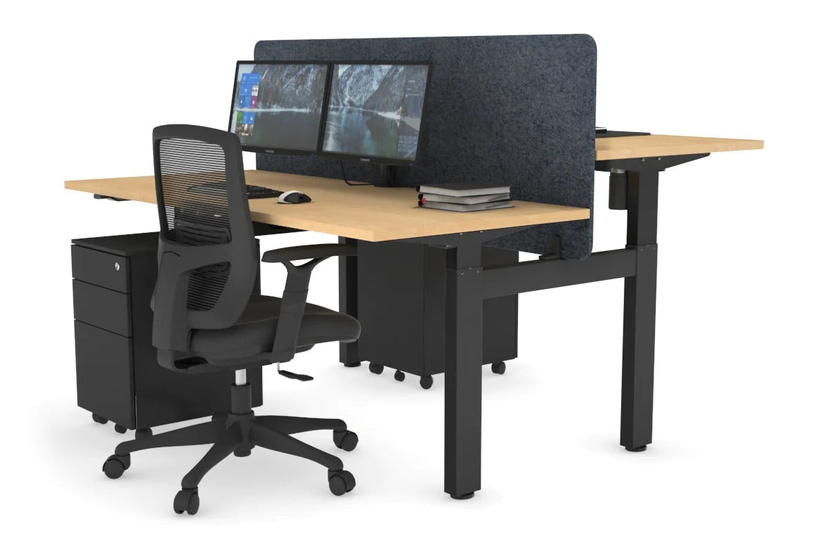 Just Right Height Adjustable 2 Person H-Bench Workstation - Black Frame [1600L x 700W] Jasonl maple dark grey echo panel (820H x 1600W) none