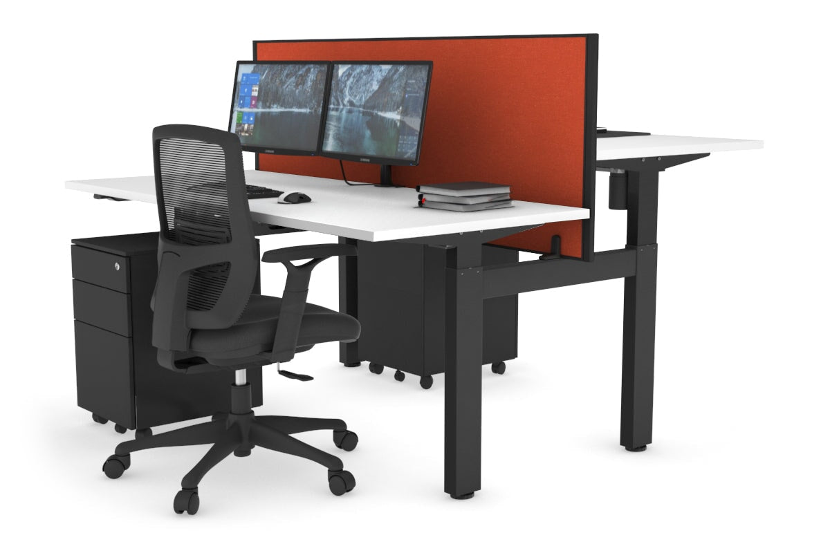 Just Right Height Adjustable 2 Person H-Bench Workstation - Black Frame [1600L x 700W] Jasonl white squash orange (820H x 1600W) none