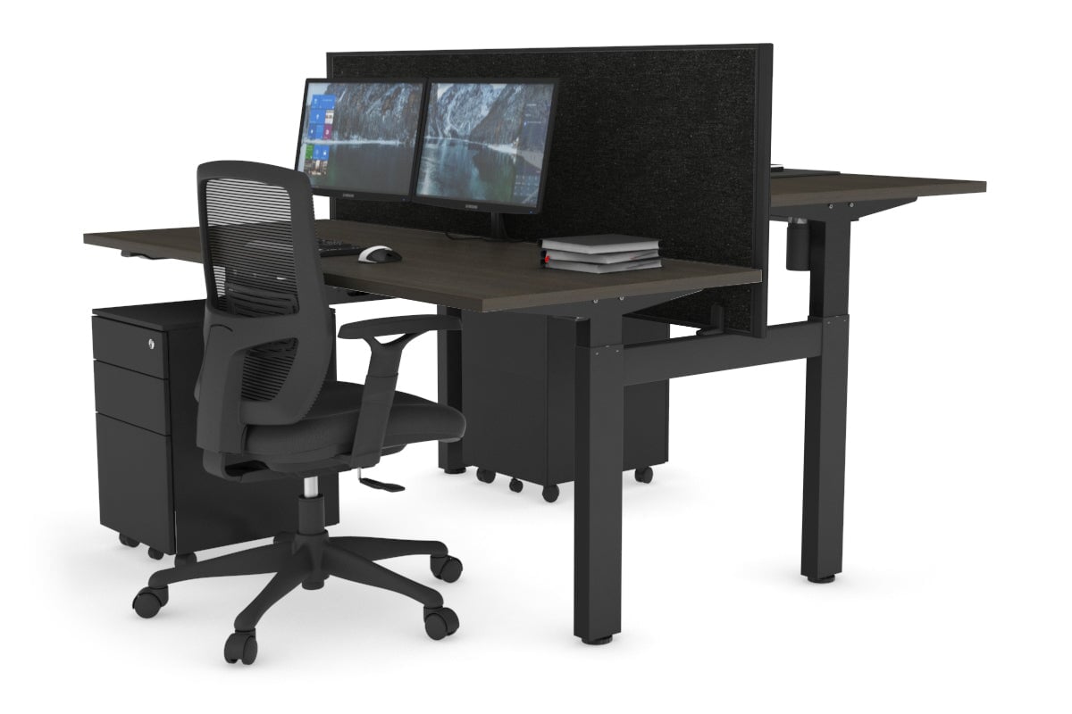 Just Right Height Adjustable 2 Person H-Bench Workstation - Black Frame [1600L x 700W] Jasonl 