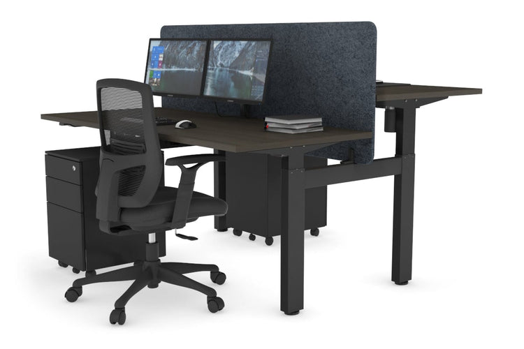 Just Right Height Adjustable 2 Person H-Bench Workstation - Black Frame [1600L x 700W] Jasonl dark oak dark grey echo panel (820H x 1600W) none