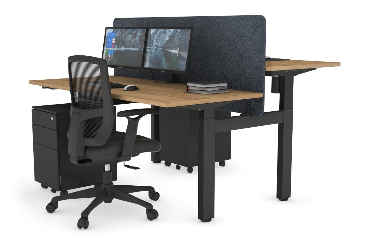 Just Right Height Adjustable 2 Person H-Bench Workstation - Black Frame [1600L x 700W] Jasonl salvage oak dark grey echo panel (820H x 1600W) none