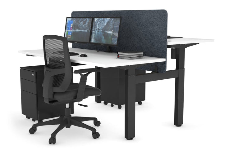 Just Right Height Adjustable 2 Person H-Bench Workstation - Black Frame [1600L x 700W] Jasonl white dark grey echo panel (820H x 1600W) none