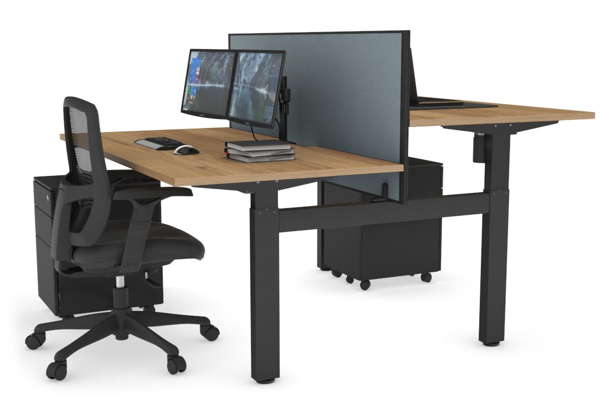 Just Right Height Adjustable 2 Person H-Bench Workstation - Black Frame [1600L x 800W with Cable Scallop] Jasonl 