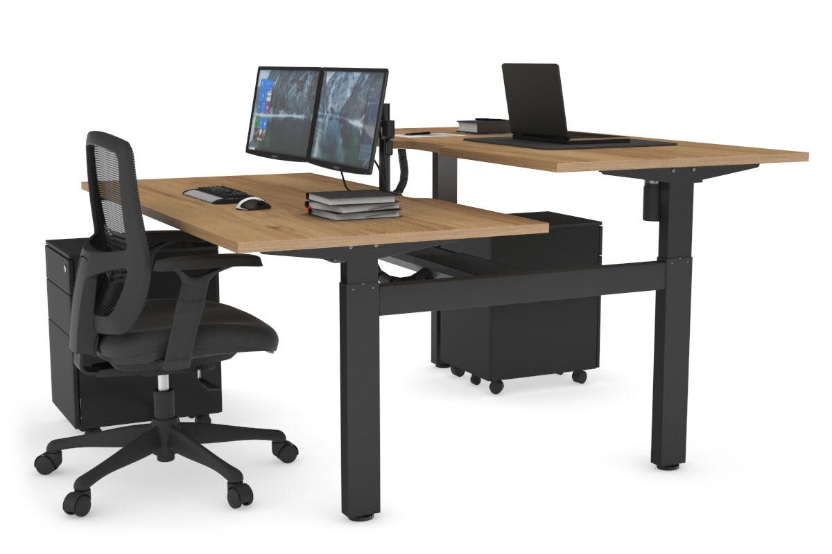 Just Right Height Adjustable 2 Person H-Bench Workstation - Black Frame [1600L x 800W with Cable Scallop] Jasonl salvage oak none black cable tray