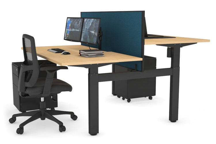 Just Right Height Adjustable 2 Person H-Bench Workstation - Black Frame [1600L x 800W with Cable Scallop] Jasonl maple deep blue (820H x 1600W) none