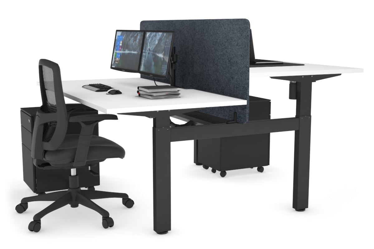 Just Right Height Adjustable 2 Person H-Bench Workstation - Black Frame [1600L x 800W with Cable Scallop] Jasonl white dark grey echo panel (820H x 1600W) black cable tray