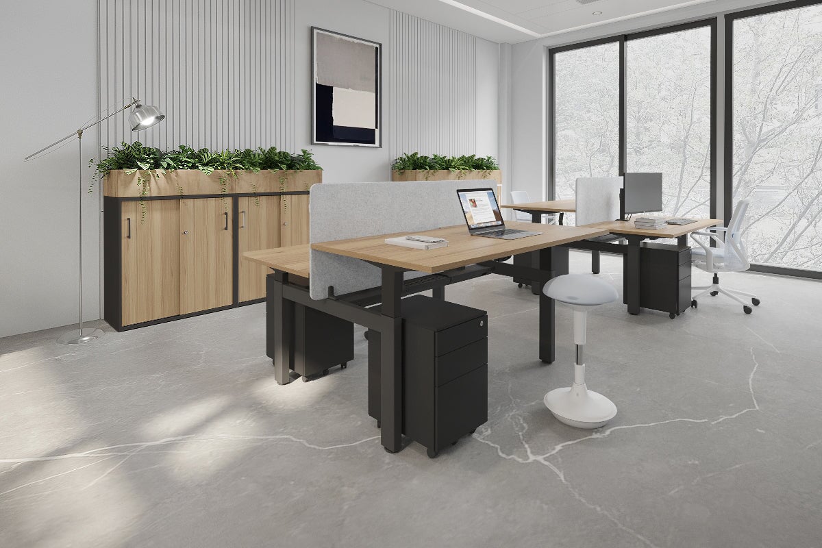 Just Right Height Adjustable 2 Person H-Bench Workstation - Black Frame [1600L x 800W with Cable Scallop] Jasonl 
