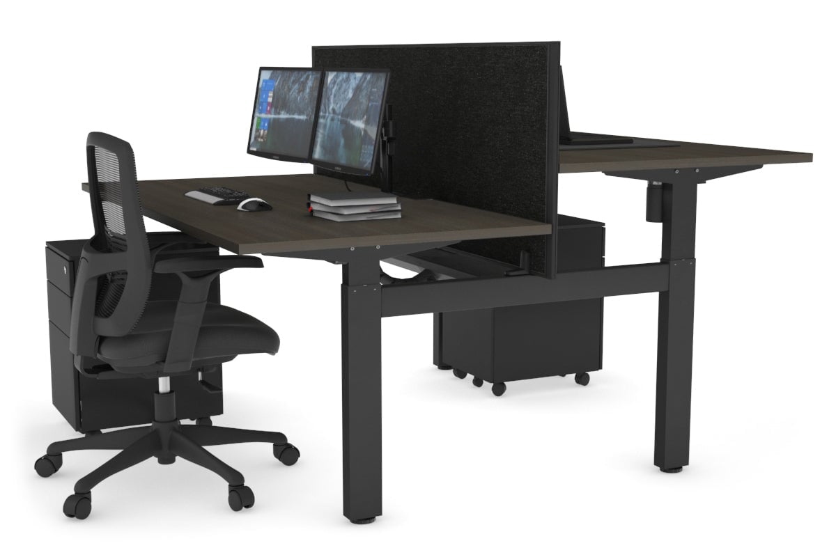 Just Right Height Adjustable 2 Person H-Bench Workstation - Black Frame [1600L x 800W with Cable Scallop] Jasonl 