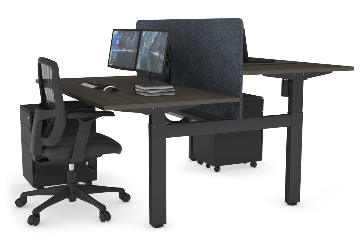 Just Right Height Adjustable 2 Person H-Bench Workstation - Black Frame [1600L x 800W with Cable Scallop] Jasonl dark oak dark grey echo panel (820H x 1600W) black cable tray