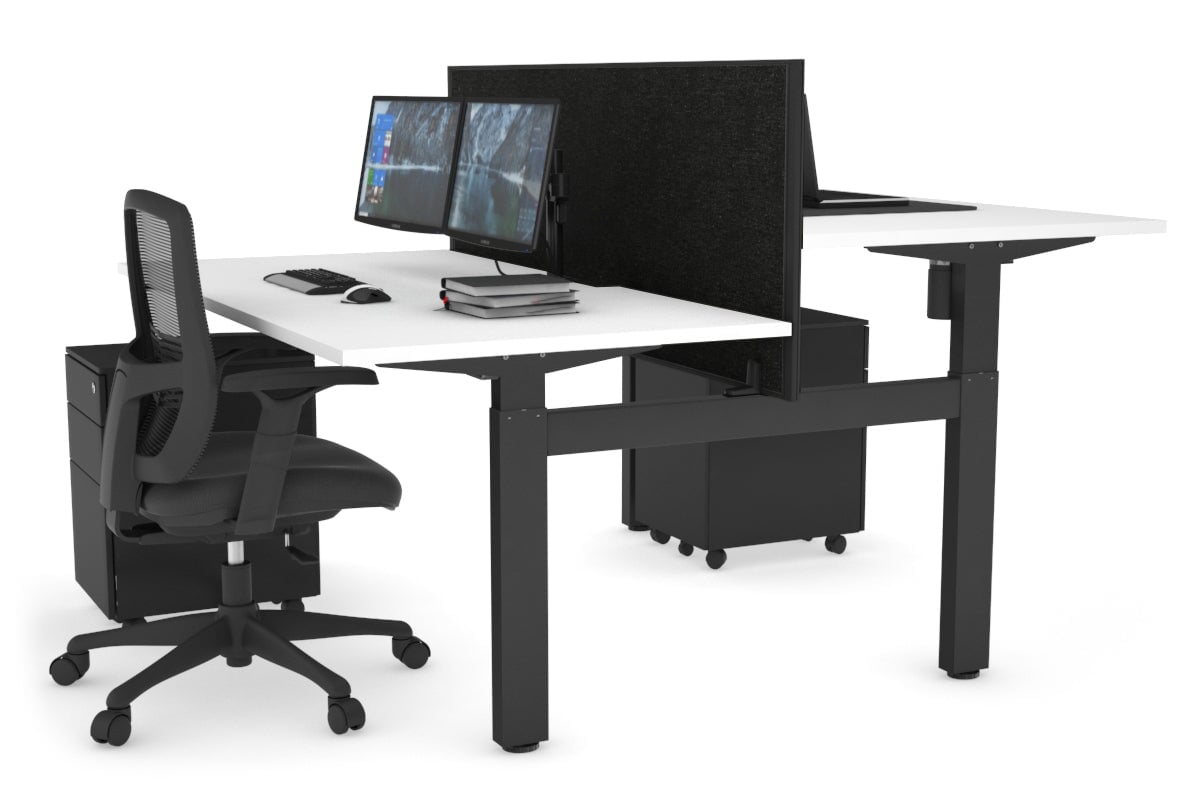Just Right Height Adjustable 2 Person H-Bench Workstation - Black Frame [1600L x 800W with Cable Scallop] Jasonl 