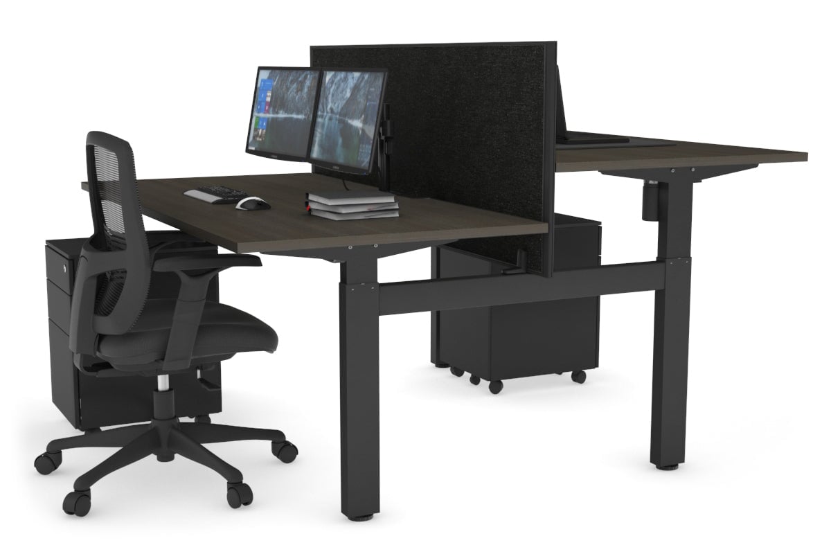 Just Right Height Adjustable 2 Person H-Bench Workstation - Black Frame [1600L x 800W with Cable Scallop] Jasonl 