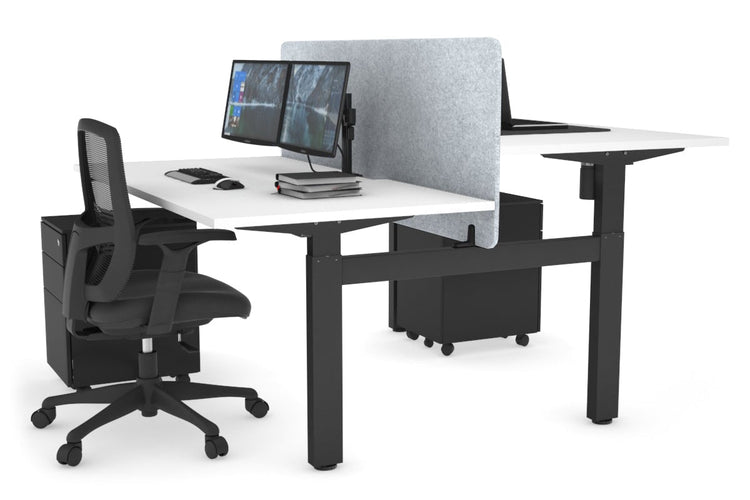 Just Right Height Adjustable 2 Person H-Bench Workstation - Black Frame [1600L x 800W with Cable Scallop] Jasonl white light grey echo panel (820H x 1600W) none