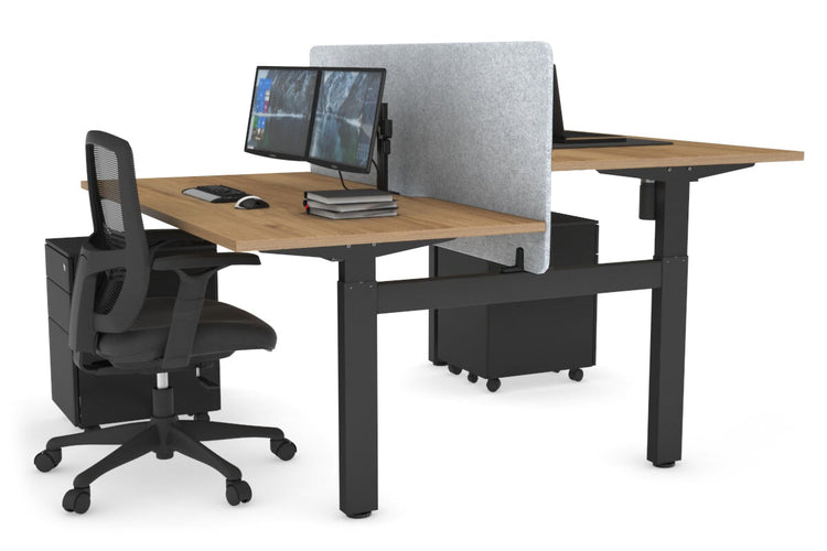 Just Right Height Adjustable 2 Person H-Bench Workstation - Black Frame [1600L x 800W with Cable Scallop] Jasonl salvage oak light grey echo panel (820H x 1600W) none