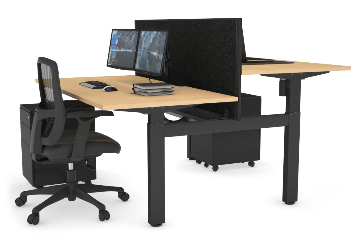 Just Right Height Adjustable 2 Person H-Bench Workstation - Black Frame [1600L x 800W with Cable Scallop] Jasonl 