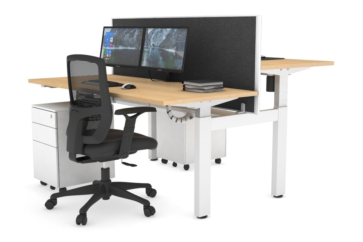 Just Right Height Adjustable 2 Person H-Bench Workstation - White Frame [1200L x 700W] Jasonl maple moody charcoal (820H x 1200W) white cable tray