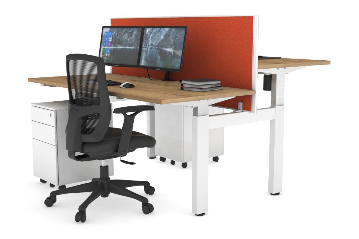 Just Right Height Adjustable 2 Person H-Bench Workstation - White Frame [1200L x 700W] Jasonl 