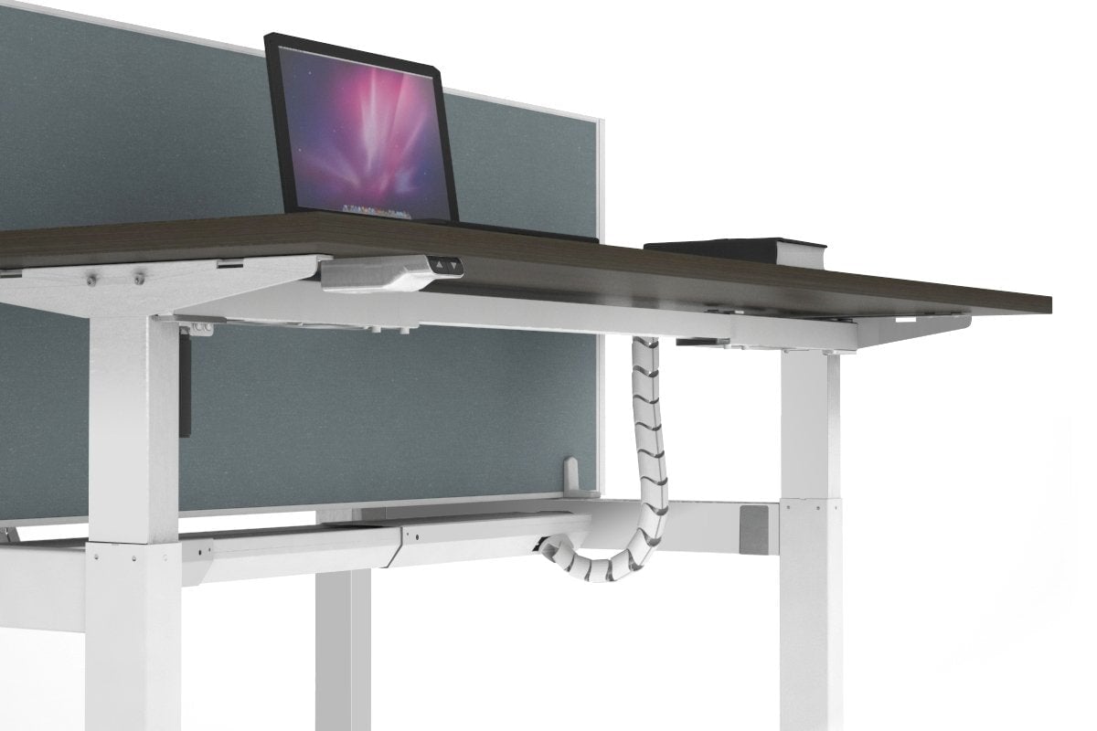 Just Right Height Adjustable 2 Person H-Bench Workstation - White Frame [1200L x 700W] Jasonl 