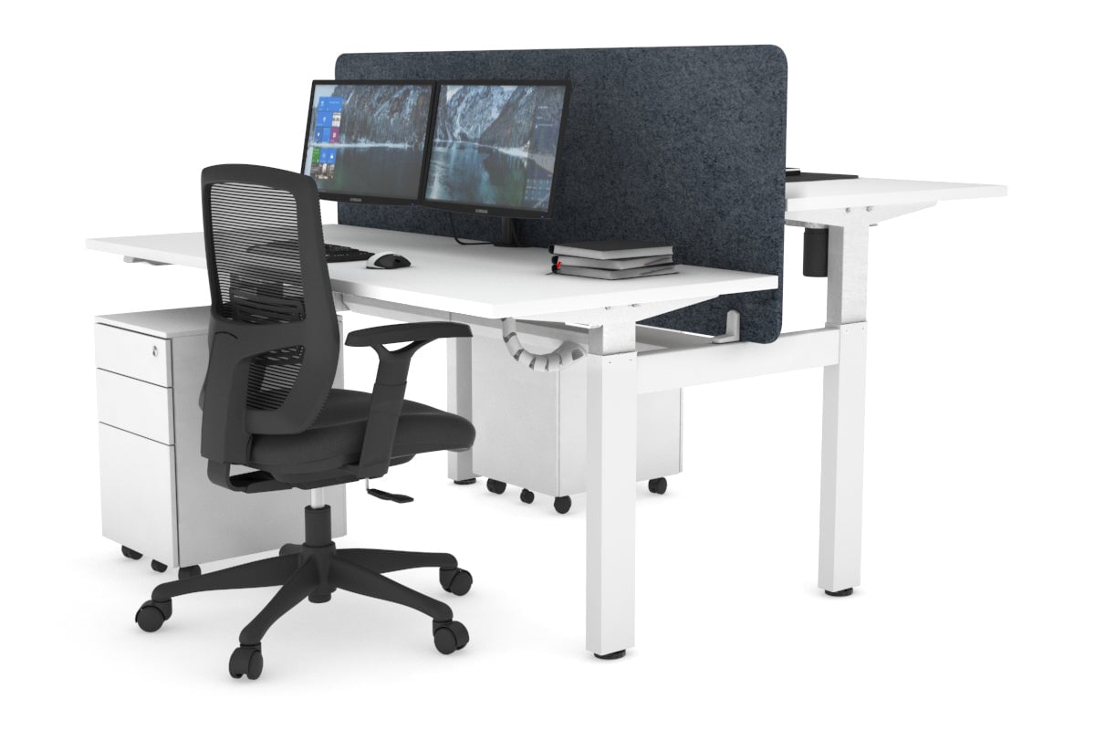 Just Right Height Adjustable 2 Person H-Bench Workstation - White Frame [1200L x 700W] Jasonl white dark grey echo panel (820H x 1200W) white cable tray