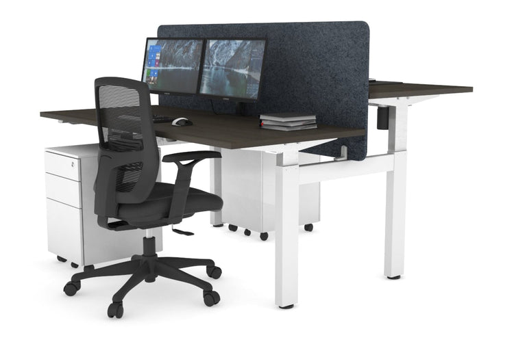 Just Right Height Adjustable 2 Person H-Bench Workstation - White Frame [1200L x 700W] Jasonl dark oak dark grey echo panel (820H x 1200W) none