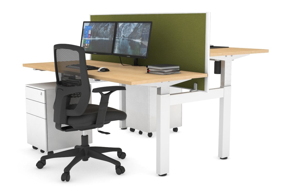 Just Right Height Adjustable 2 Person H-Bench Workstation - White Frame [1200L x 700W] Jasonl maple green moss (820H x 1200W) none