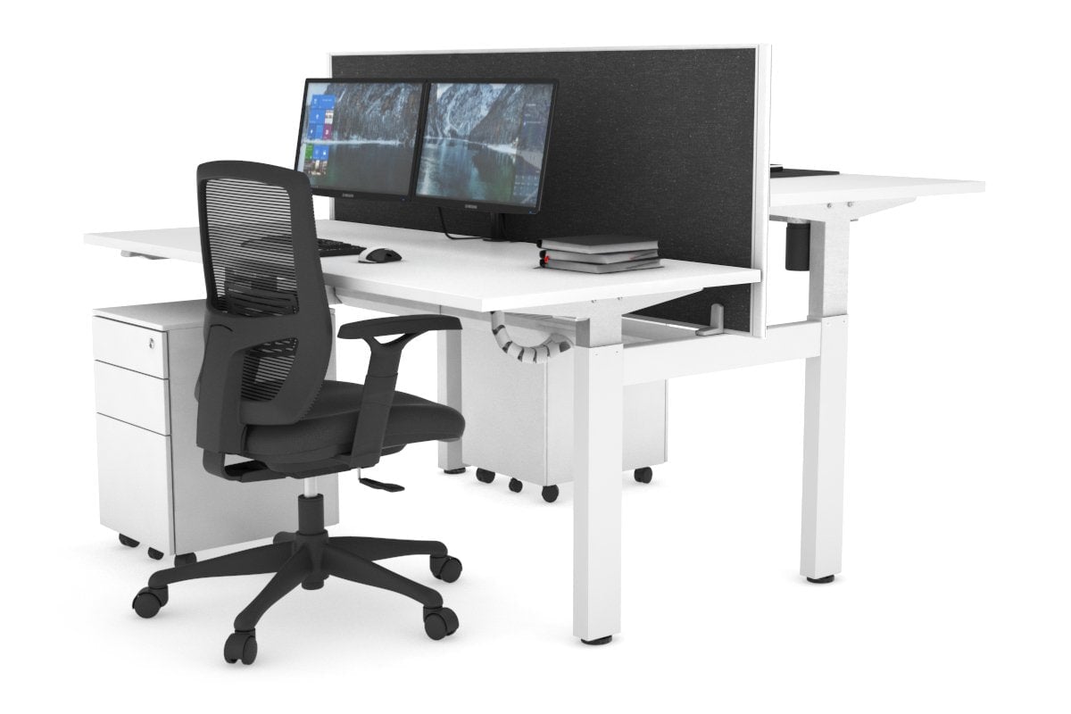 Just Right Height Adjustable 2 Person H-Bench Workstation - White Frame [1200L x 700W] Jasonl white moody charcoal (820H x 1200W) white cable tray