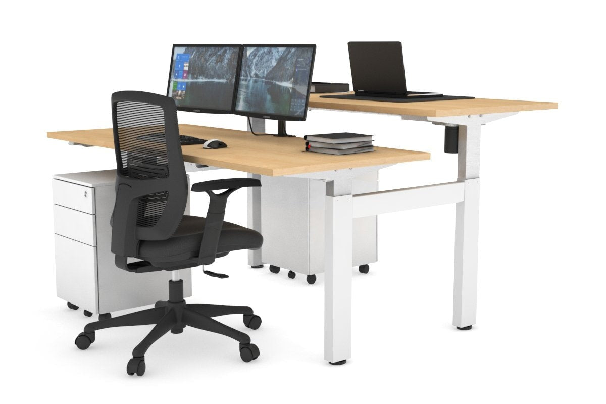 Just Right Height Adjustable 2 Person H-Bench Workstation - White Frame [1200L x 700W] Jasonl maple none none