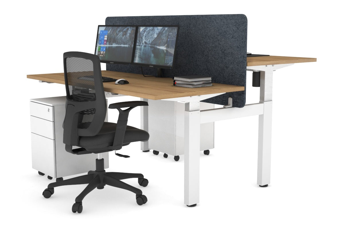 Just Right Height Adjustable 2 Person H-Bench Workstation - White Frame [1200L x 700W] Jasonl salvage oak dark grey echo panel (820H x 1200W) none