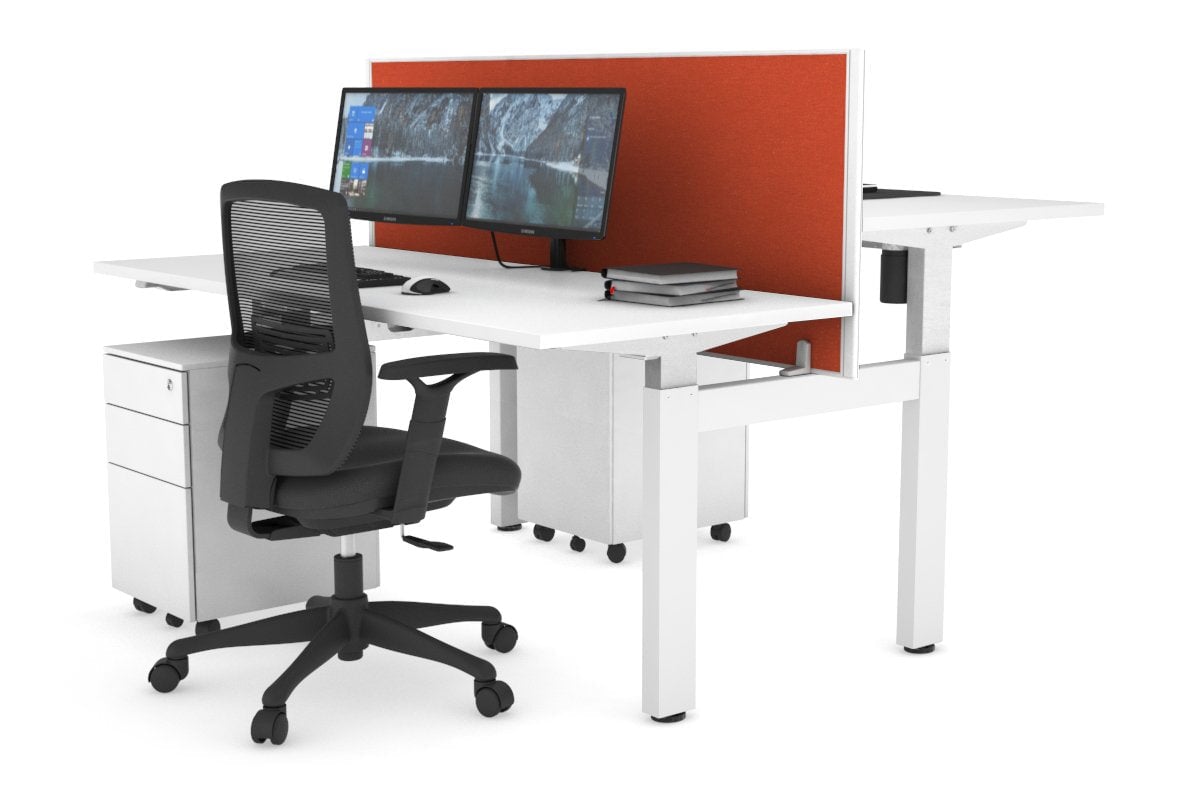 Just Right Height Adjustable 2 Person H-Bench Workstation - White Frame [1200L x 700W] Jasonl white squash orange (820H x 1200W) none