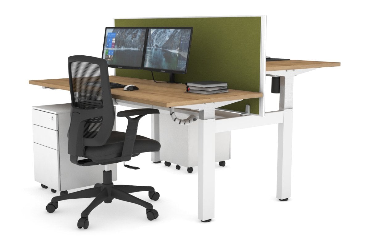 Just Right Height Adjustable 2 Person H-Bench Workstation - White Frame [1200L x 700W] Jasonl 