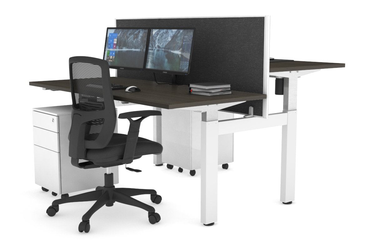 Just Right Height Adjustable 2 Person H-Bench Workstation - White Frame [1200L x 700W] Jasonl dark oak moody charcoal (820H x 1200W) none