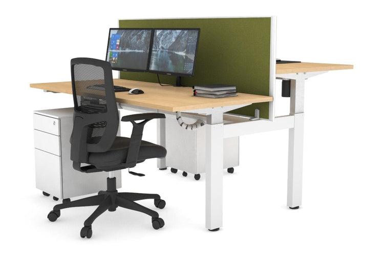 Just Right Height Adjustable 2 Person H-Bench Workstation - White Frame [1200L x 700W] Jasonl 