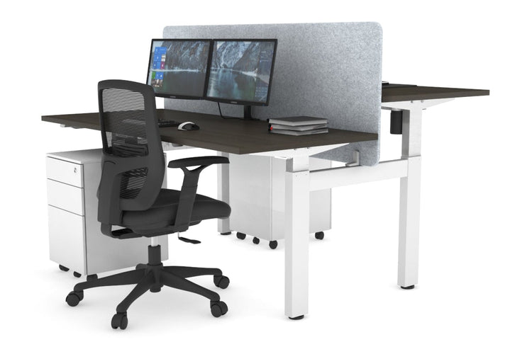 Just Right Height Adjustable 2 Person H-Bench Workstation - White Frame [1200L x 700W] Jasonl dark oak light grey echo panel (820H x 1200W) none