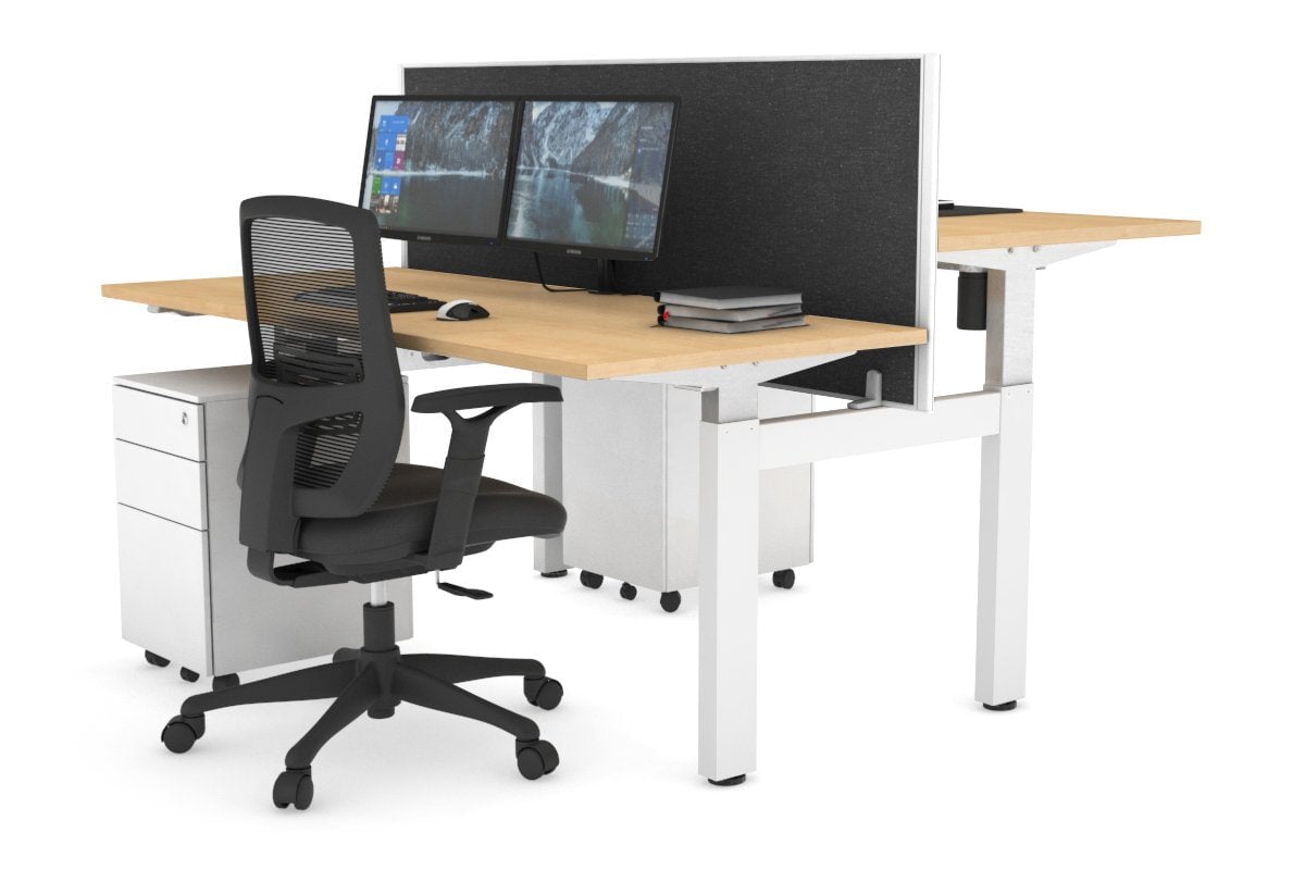 Just Right Height Adjustable 2 Person H-Bench Workstation - White Frame [1200L x 700W] Jasonl maple moody charcoal (820H x 1200W) none